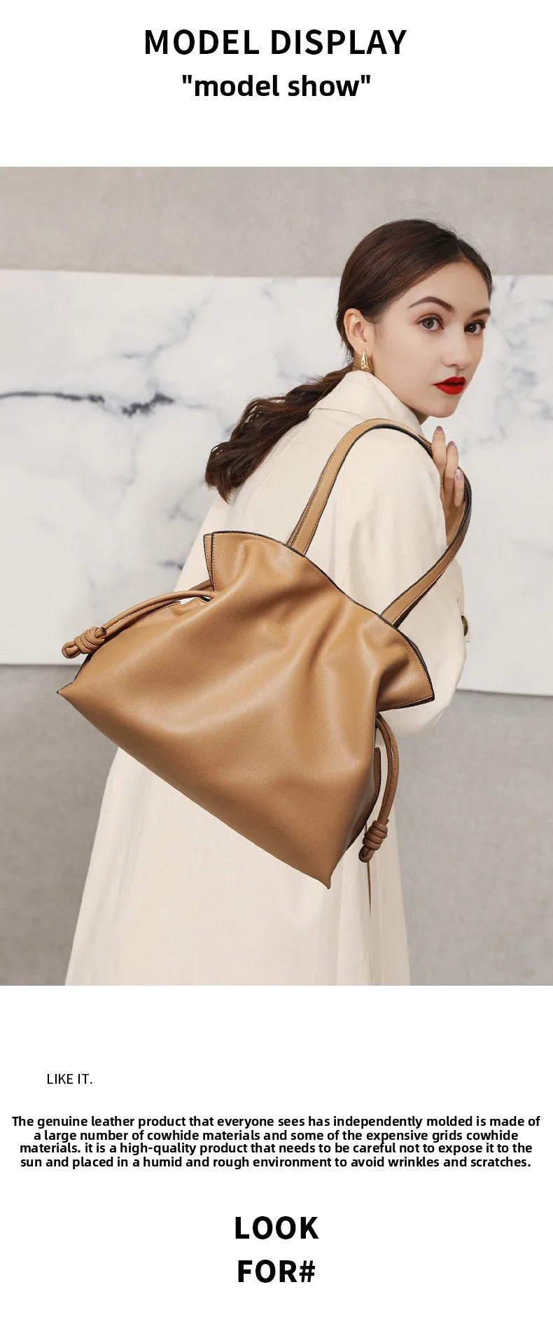 Autumn Winter High-End Leather Bucket Bag Drawstring Pleated Soft Cowhide Single Shoulder Tote Lucky Bag for Women