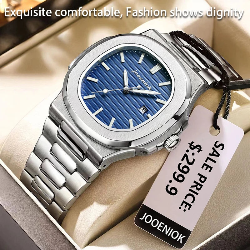 2025 New luxury military man watch square waterproof bright Date week men watch stainless steel Quartz men watches Reloj + box