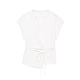 2-Piece Sleeveless V-Neck Trouser Set with Belt – Summer Commuter Wide Leg Suit