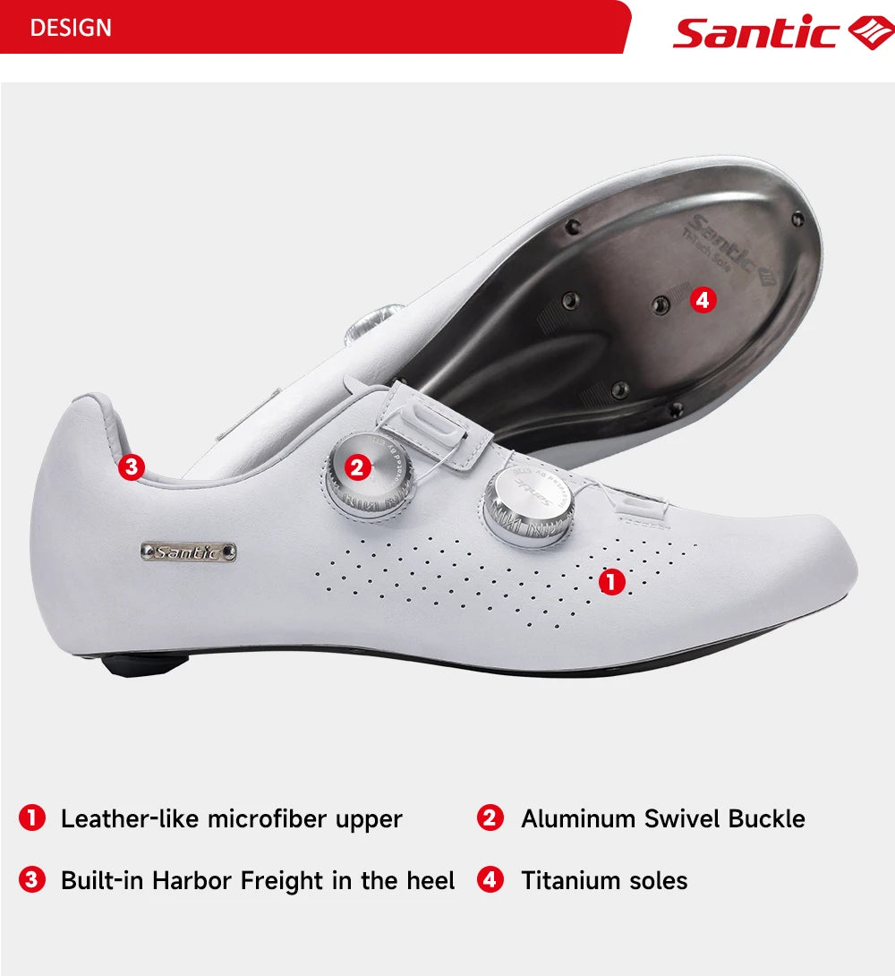 Santic Men's Cycling Shoes New Hardness16 Titanium Alloy Sole Auto-Lock Outdoor Bicycle Sneaker Adjustable Pro Road Racing Shoes