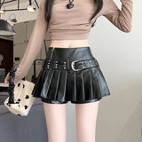 Women's Black Gothic Pleated Faux Leather Mini Skirt