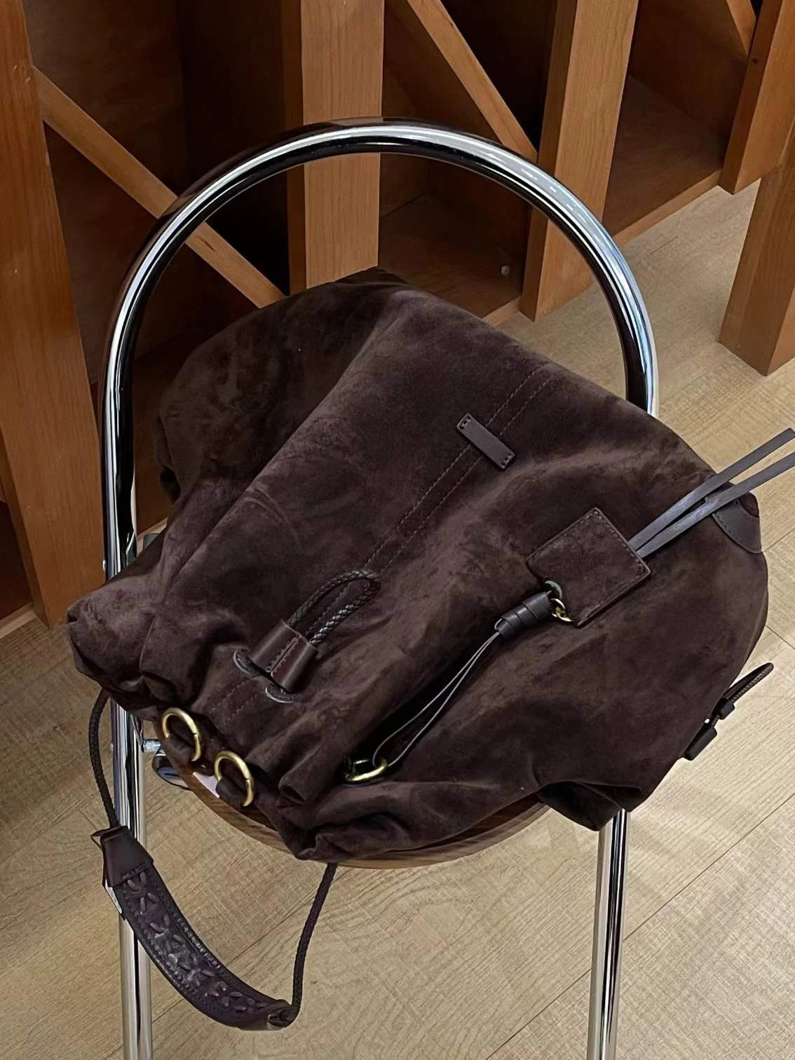 European And American Frosted Suede Bucket Type Backpack Retro Large Capacity Portable Single Shoulder Diagonal Cross Bag Trendy