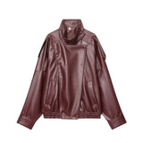 Women Fashion Leather Jacket Autumn Winter Loose Causal PU Faux Leather Jackets Coat Fashion Street Motorcycle Jackets