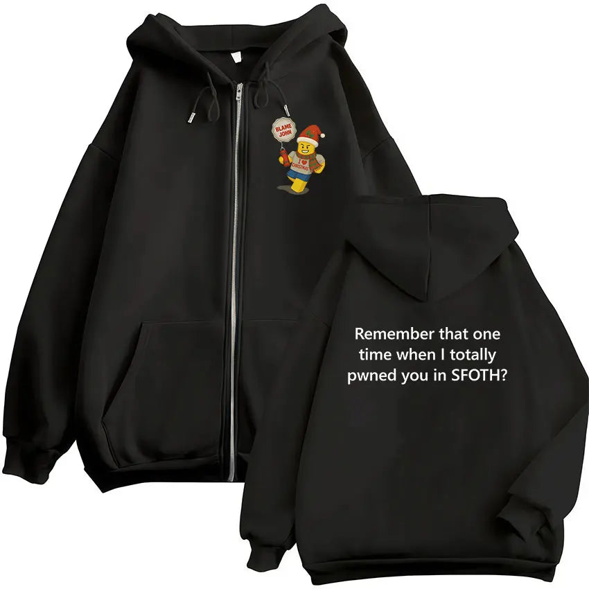 Blame John Meme Oversized Zip-Up Hoodie