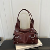 High Quality PU Leather Women's Shoulder Bag Large Capacity Y2K Underarm Bag Fashion Rivet Women Daily Boston Handbag