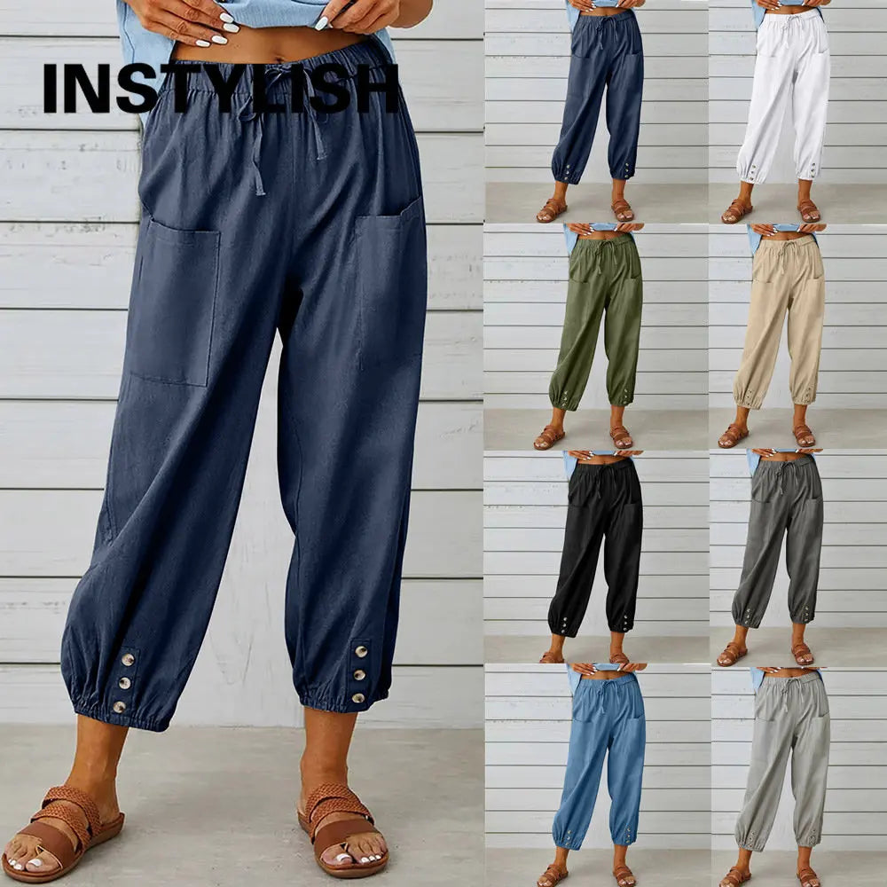 Women's High-Waist Cotton Linen Pants