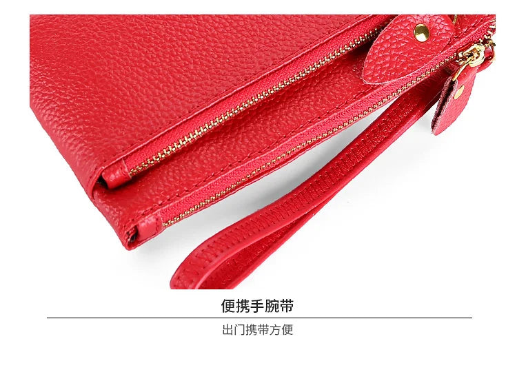 Fashion Women Genuine Leather Wristlet Clutch Bag Multifunctional Coin Purses Wallet Zipper Card Holder Money Clip Phone Bag