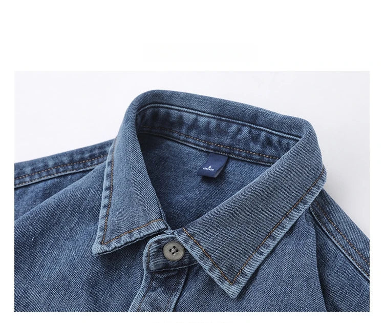 Mens High Quality Custom Weave Slub Deconstructed Patchwork Denim Shirt Trendy Distressed Wash Streetwear Casual Long Sleeve