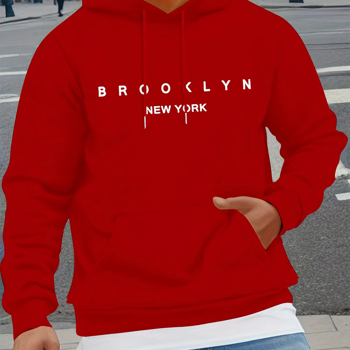 Men's Autumn and Winter Casual Fashionable Loose Brooklyn Classic Letter Printed Long-Sleeved Warm Hooded Pullover