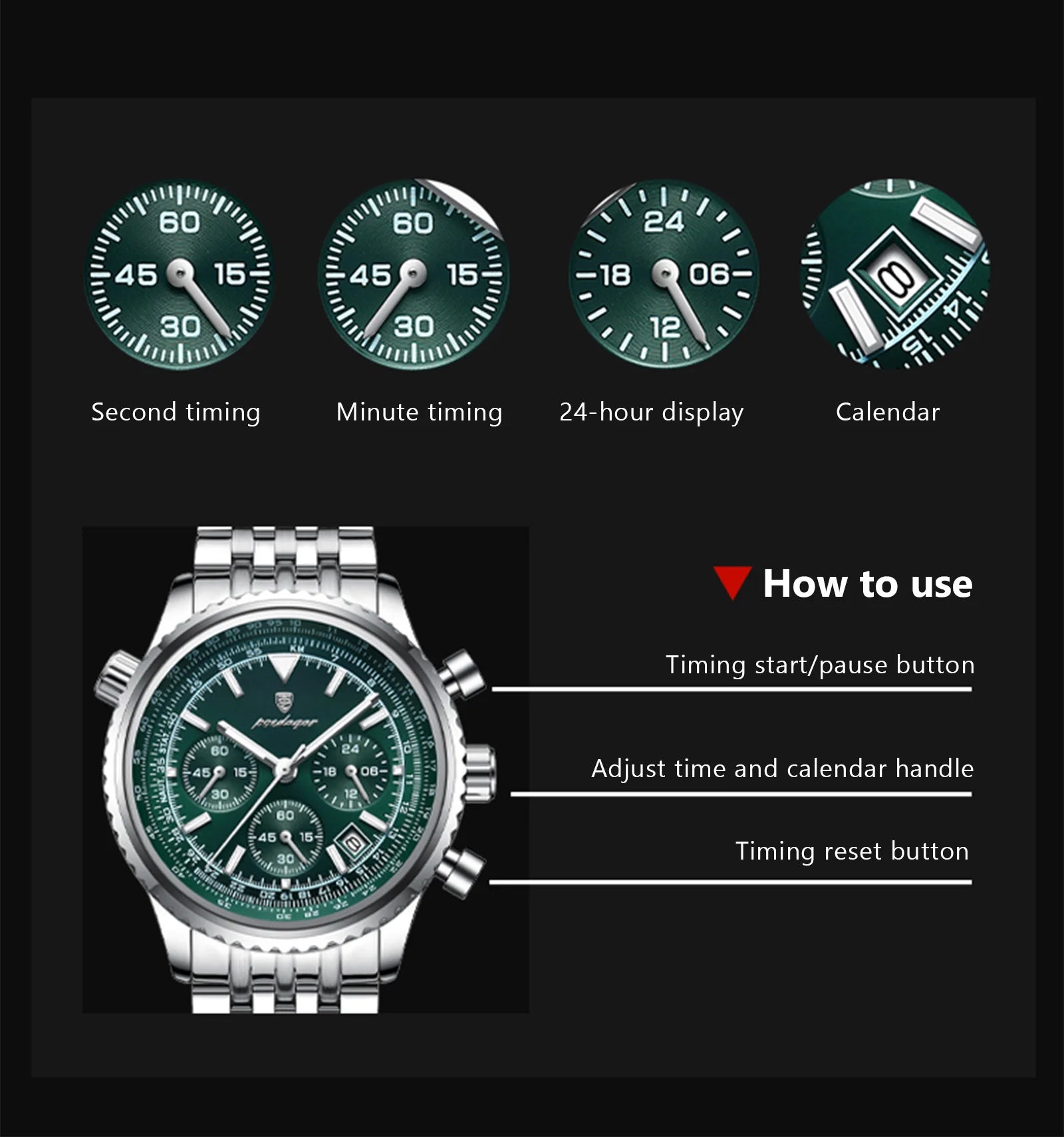 POEDAGAR Men's Luxury Chronograph Wristwatch