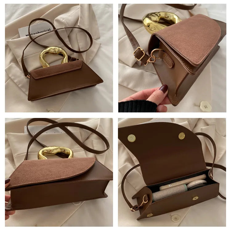 New Minimalist Design Shoulder Bag for Women Light Luxury Large Capacity Casual Metal Hand-held Crossbody Bags Female Handbag