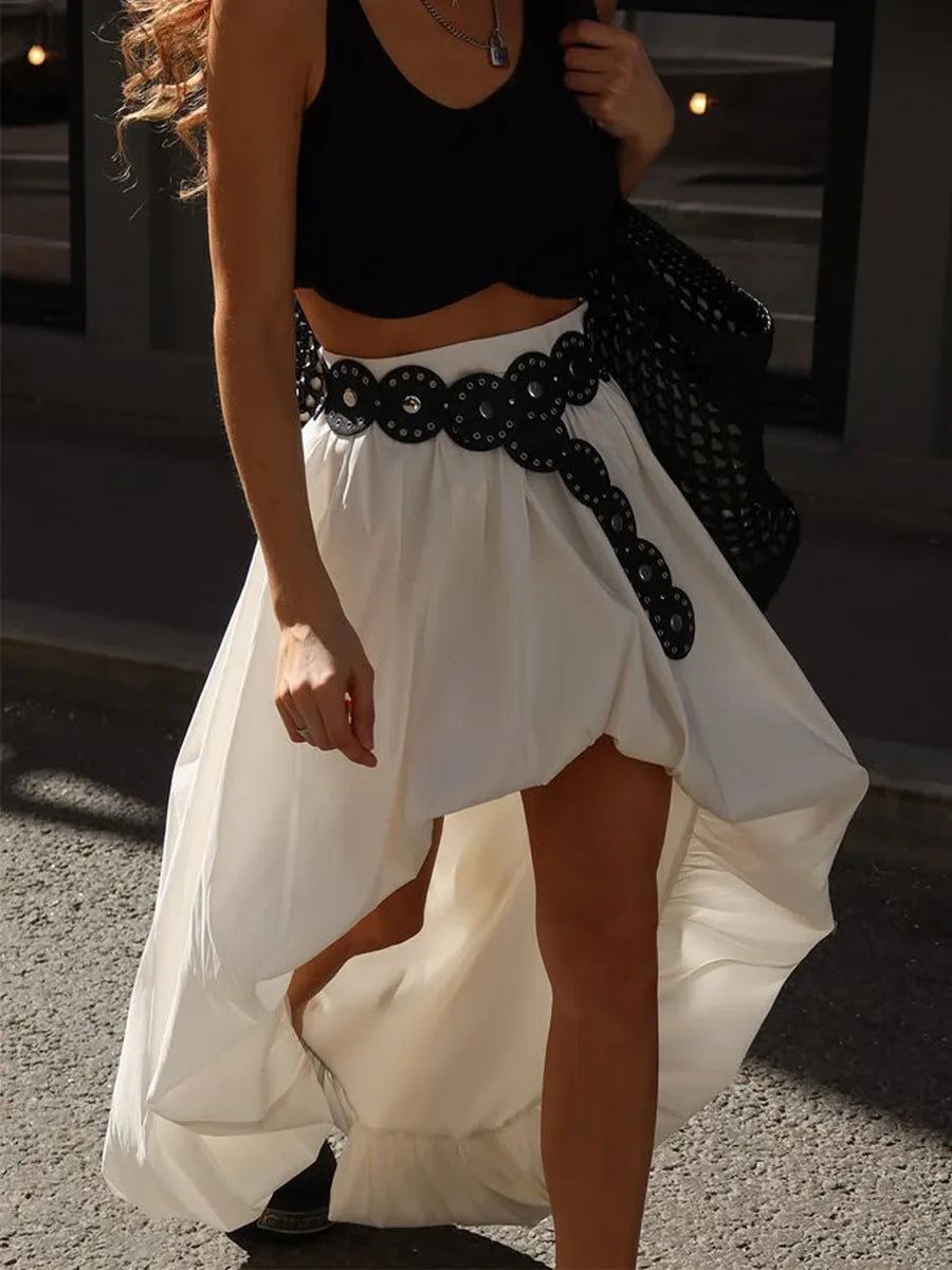 Women's Cotton Ruched Midi Skirt – Elegant A-Line
