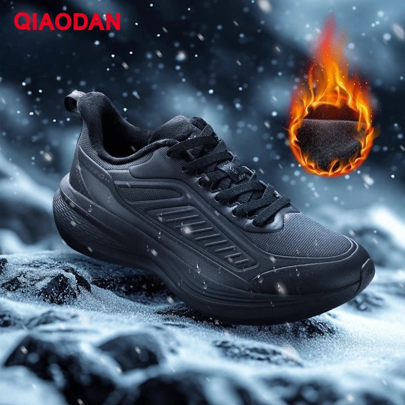 QIAODAN YUYI 4 Winter Running Shoes Men's Sports Shoes Waterproof Absorbing Lightweight Black Fleece Sneakers QXB023244007B