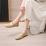 AIYUQI Women's Genuine Leather Square-Toe Ballet Flats
