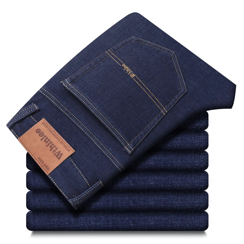 Autumn Winter Men's Jeans Classic Retro Grey Denim Pants Man Work Slim Straight Stretch Cotton Trousers Streetwear Plus Size 40