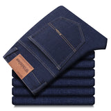 Autumn Winter Men's Jeans Classic Retro Grey Denim Pants Man Work Slim Straight Stretch Cotton Trousers Streetwear Plus Size 40