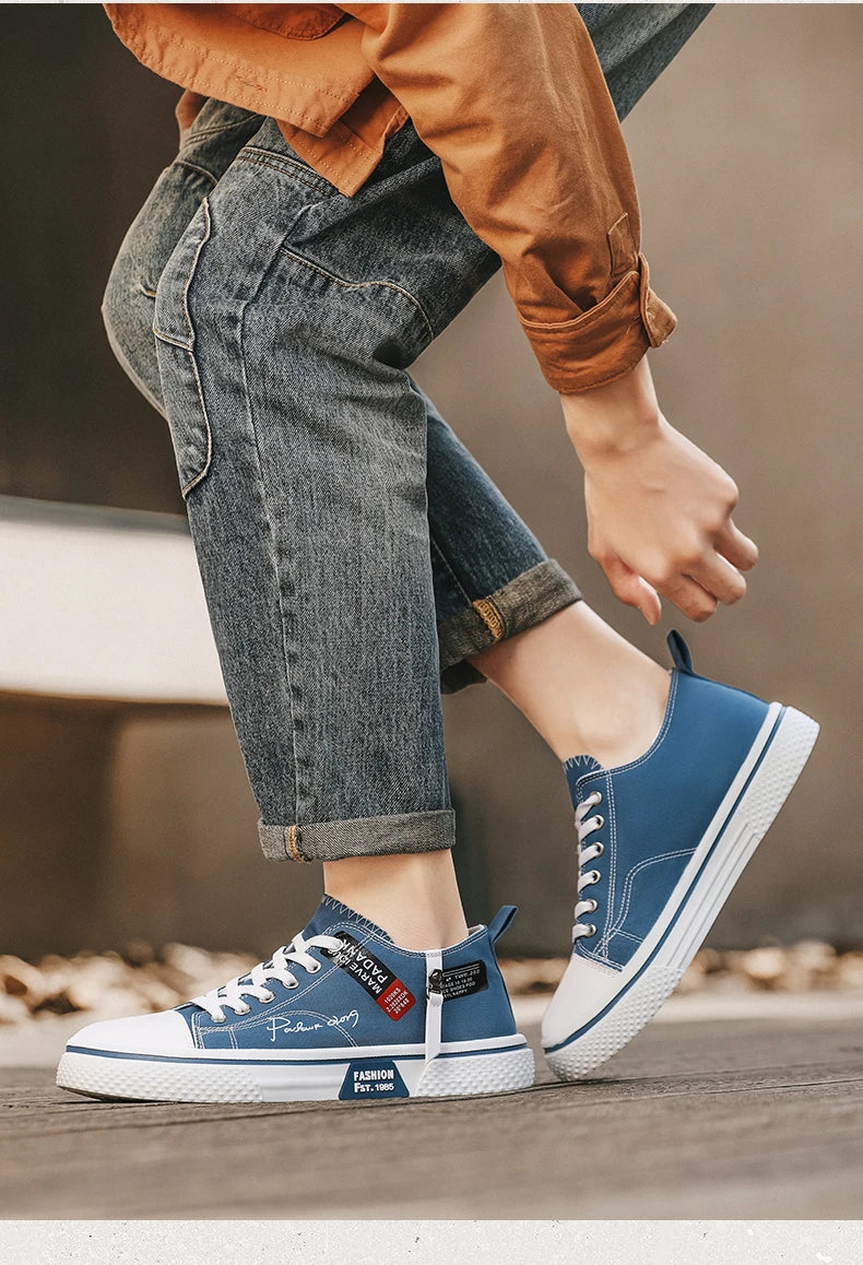Men's Plus Size Canvas Sneakers — Breathable Lace-Up Casual Flat Shoes