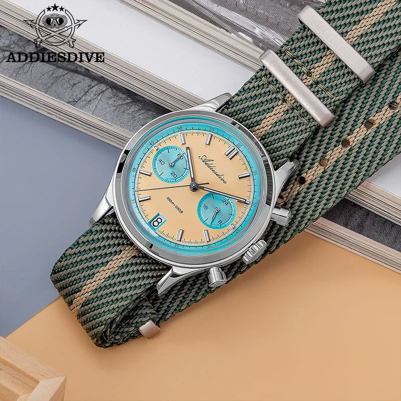 ADDIESDIVE 2025 NEW Watch of Men 60min Chronograph Quartz Wristwatch Bubble Mirror Glass Luminous Waterproof Men's Watches 38mm