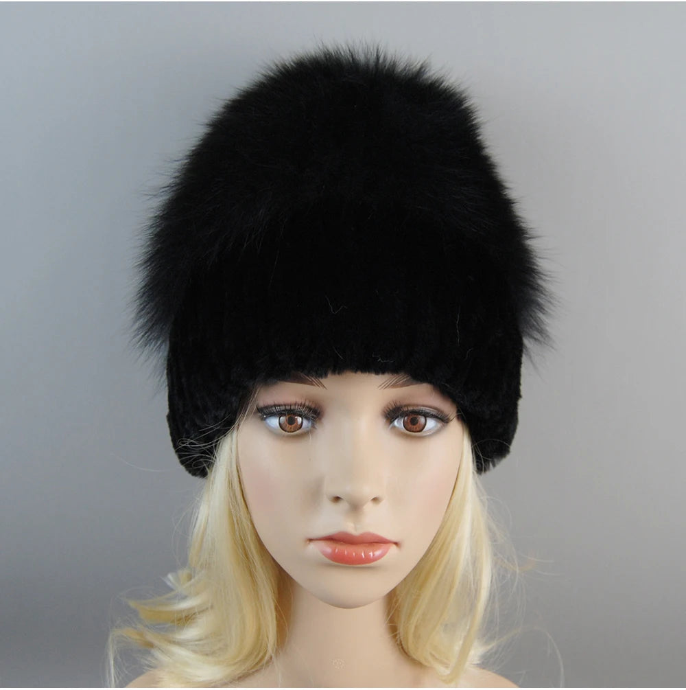 Women's Luxury Rex Rabbit & Fox Fur Beanie Hat