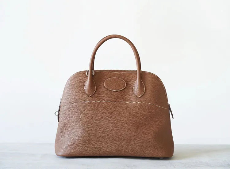 Premium Semi-handmade First-layer Cowhide Bowling Bag Portable Shoulder Large Shell Bag Commuting Temperament Versatile
