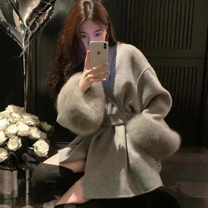 Fox Fur Trim Wool Overcoat