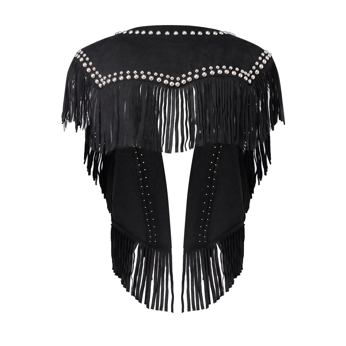 Women Studded Suede Collar Shawl Scarf Wrap Western Fringe Vest Boho Hippie Cowgirl Outfits