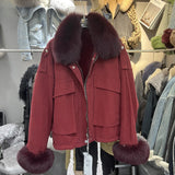 Women's Fox Fur Denim Winter Jacket – 2025 USA Streetwear Edition