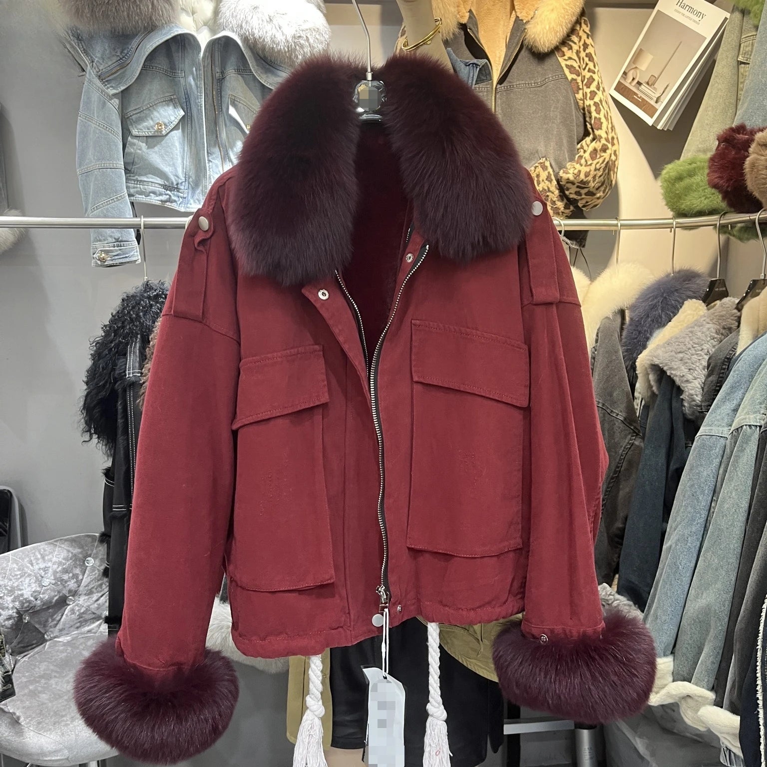 Women's Fox Fur Denim Winter Jacket – 2025 USA Streetwear Edition