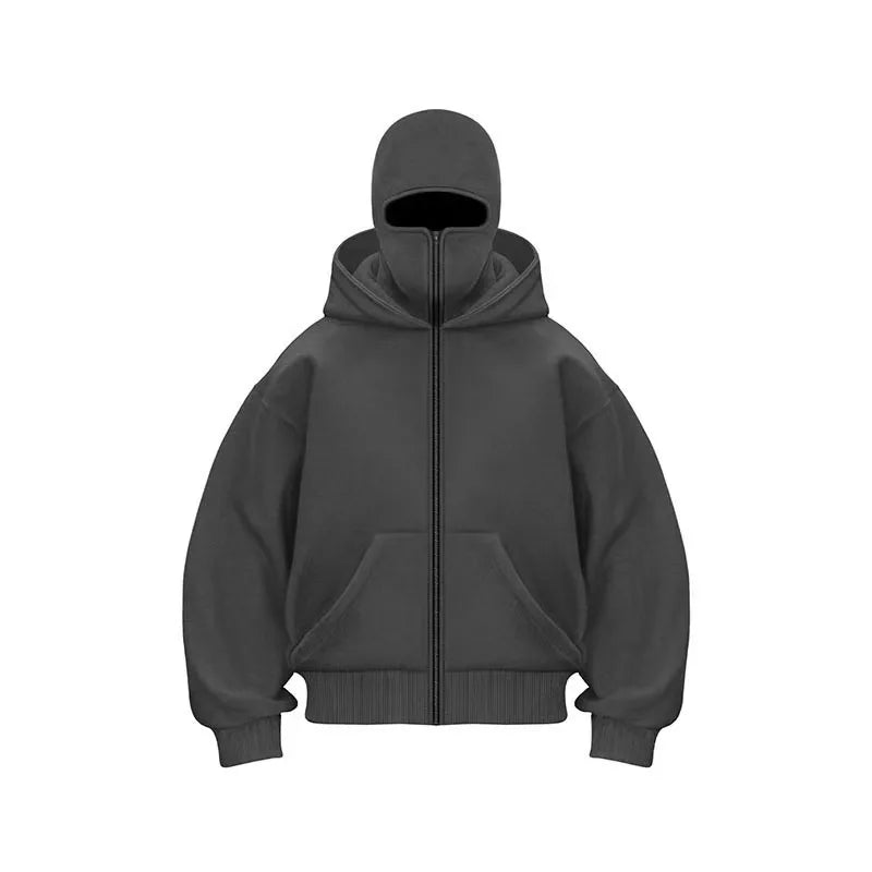 Men’s Fleece Zip-Up Hoodie with Double-Layer Hood