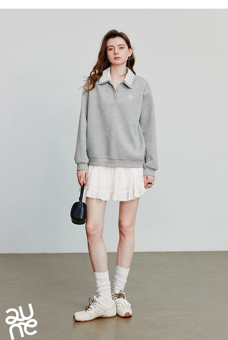 Women’s Green Colorblock Collared Sweatshirt