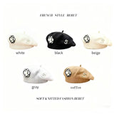 Women's Floral Pearl Knit Beret – Elegant Winter Hat
