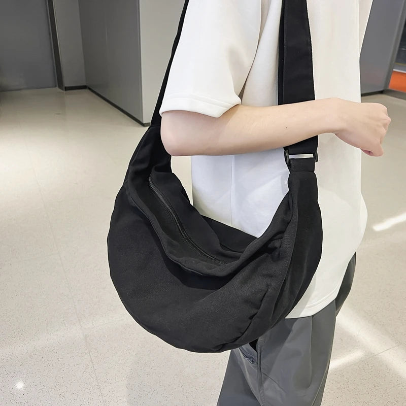 Solid Color Canvas Female Crossbody Bags For Women Large Capacity Shopping Messenger Bag Student Shoulder Bag Unisex School Bag