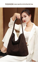 New suede velvet underarm tote bag for autumn and winter Simple large capacity first layer frosted cowhide handbag shoulder bag
