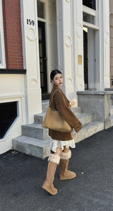 Motingsome Oversize Women Bag Luxury Suede Leather Winter Bags Frosted Cow Skin Handbag and Purses Retro Lady Tote 2024 New