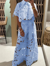 Wmstar Two Piece Set Women Hollow Out  Wide Leg Pants Sets Matching Casual Lace Suit Suits Wholesale Dropshipping New Style