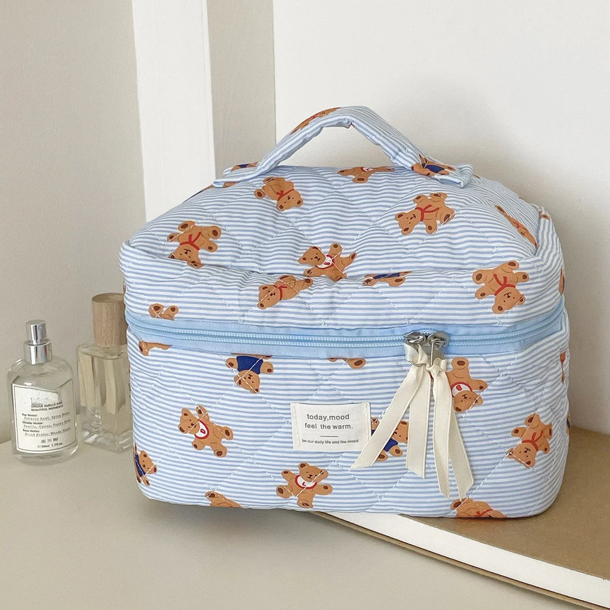 Quilted Bear Floral Cosmetic Bag for Women & Girls