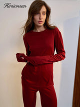 Hirsionsan Modal Soft Loose Sets Women 2026 Casual Two Pieces Long Sleeve T Shirts and High Waist Dresses Outfits Tracksuit