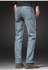 2025 Winter New Men's Fleece Thickened Jeans Retro Blue Hot Straight Casual Pants Stretch Premium Velvet Warm Denim Pants