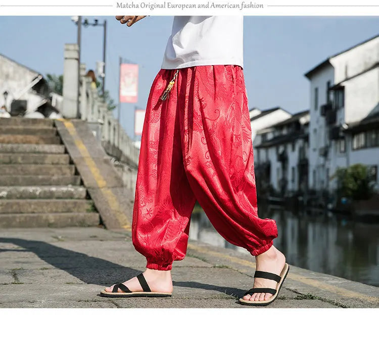 Men’s Ice Silk Dragon Jacquard Bloomers