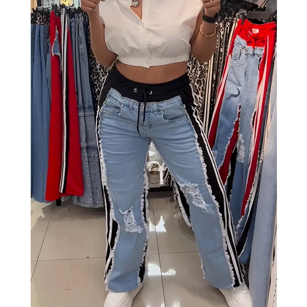 Women’s Colorblock Distressed Patchwork Jeans