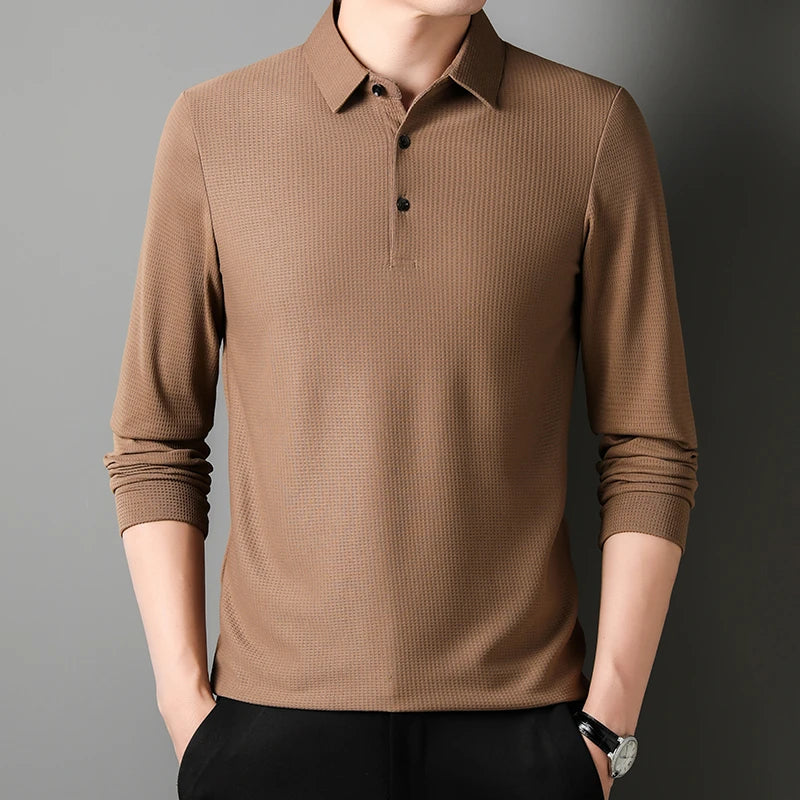 Men's Refined Long Sleeve Polo Shirt – Elegant Casual Fit