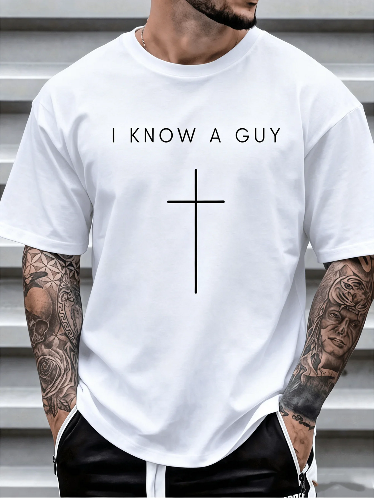 1pc Mens Clothes Cross Inscription Print Black TShirt, Unisex Casual Crew Neck Tshirt, Plus Size Men's Clothing 5XL, Lightweight 180gsm Knit Fabric,