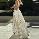 Elegant Boho Lace Embroidery 2-Piece Set | Sleeveless Crop Top & Maxi Skirt