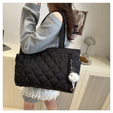 Multi Pocket Women Mailman Bag Diamond Patterned Cotton Clothing Shoulder Bag Large Capacity Tote Bag Casual Nylon Shoulder Bag