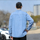 Retro Japanese Style Long Sleeve Denim Jacket Washed out Casual Workwear Versatile Spring Autumn Denim Shirt