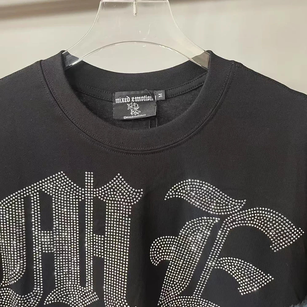 MIXED EMOTION Oversized Cotton Rhinestone T-Shirt