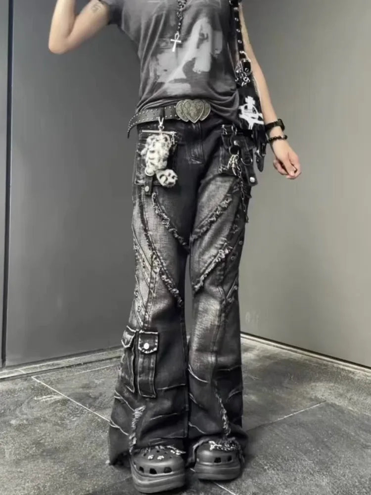 Y2K Low-Waist Flare Cargo Jeans