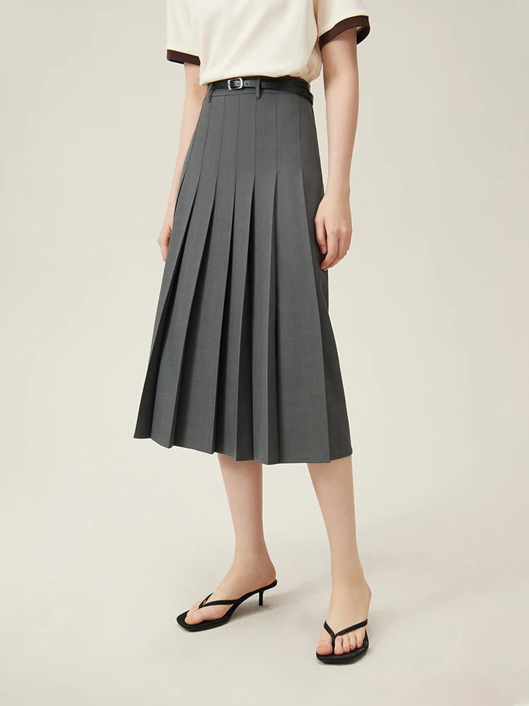 Women's Pleated Midi Skirt – Elegant Office Style