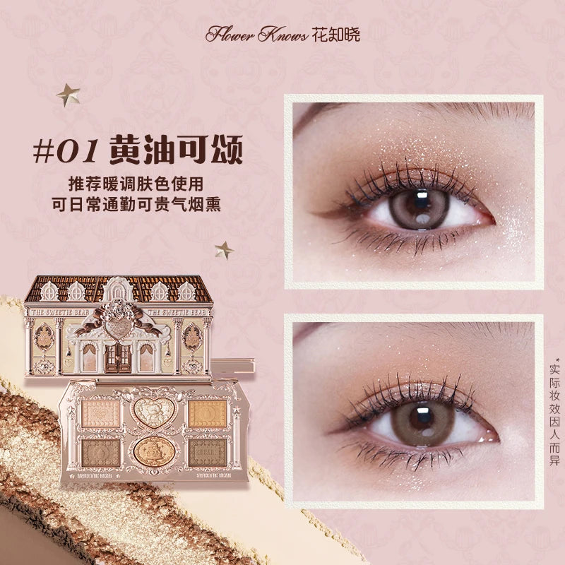 Flower Knows Strawberry Rococo Moonlight Mermaid Jewel Eyeshadow Palette 5 Colors Pearlescent Mashed Potatoes 2023