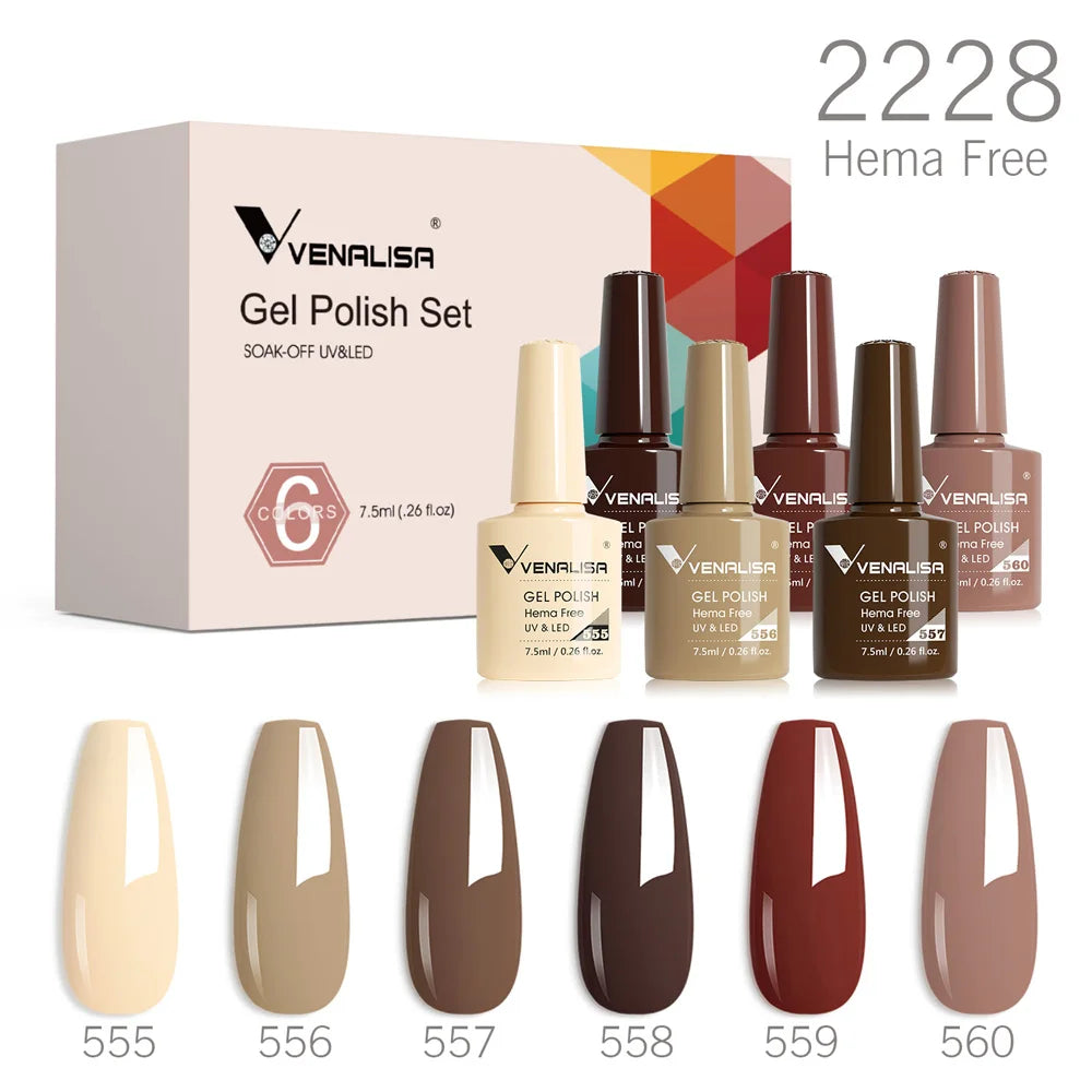 VENALISA 6pcs/kit Autumn Color Collection Fall Nails Brown Earth Gel Nail Polish TPO FREE Soak Off UV LED Semi Permanent Gel Set